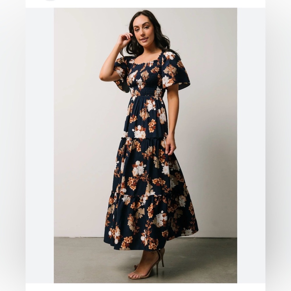 Baltic Born Navy Floral Smocked Dress